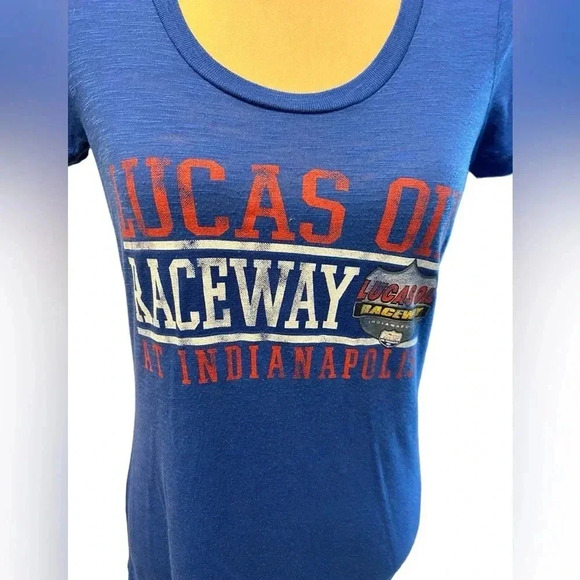 Vintage Lucas Oil Raceway Indianapolis Women's Blue Tee Shirt Size Medium In EUC - Picture 2 of 10
